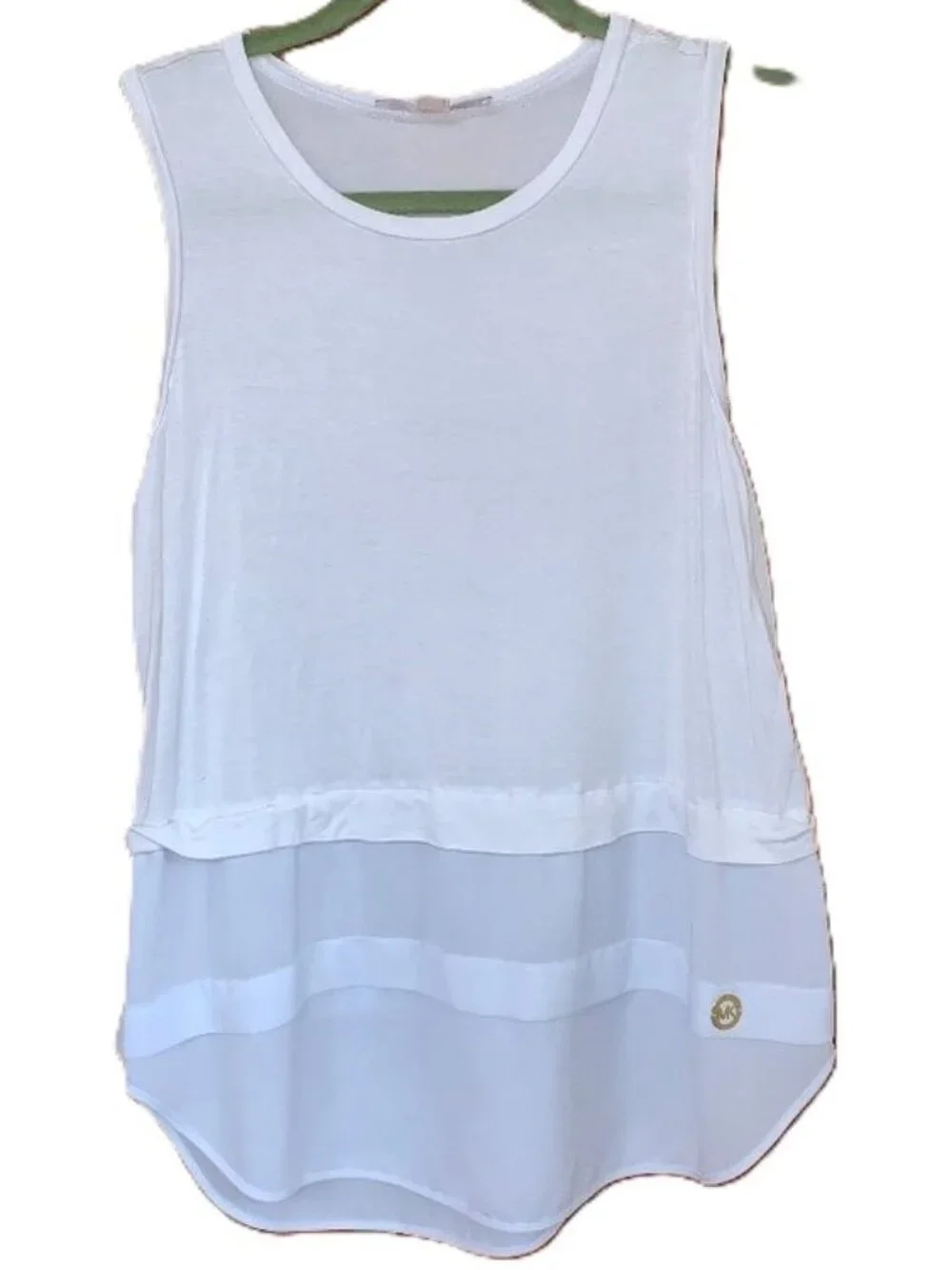 MICHAEL KORS White Layered Chiffon Layered Hem Tank Womens Large